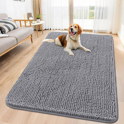 Smiry Dog Door Mat for Muddy Paws 59x35, Absorbs Moisture and Dirt Doormat, Non-Slip Washable Quick Dry Chenille Front Door Mat Indoor Entrance, Entryway Carpet for Inside Floor, Grey