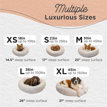 Best Friends by Sheri Original Calming Donut Dog and Cat Bed, Lux Faux Fur, Oyster, (30in x 30in) - Anxiety Relief for Pets Up to 45 lbs