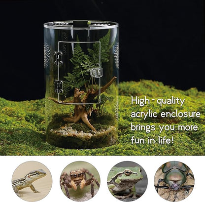 Acrylic Terrarium for Reptiles & Spiders – Small/Medium/Large Leak-Proof Enclosure (Horizontal/Vertical) | Ideal for Tarantulas, Jumping Spiders, Frogs & Geckos(Medium, Round)