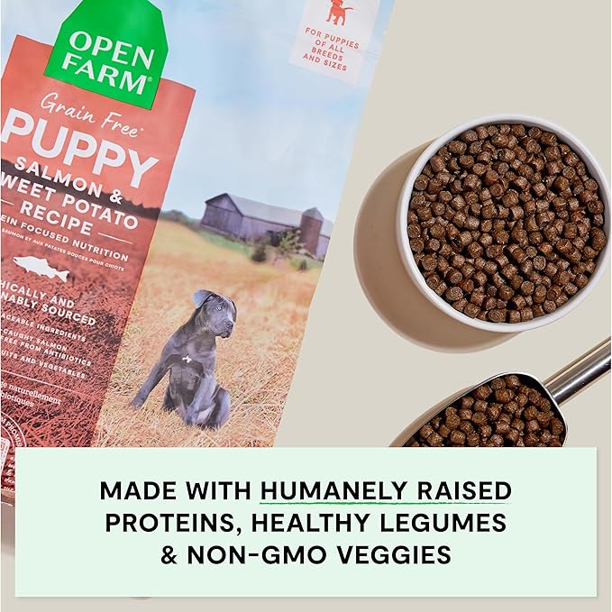 Open Farm, Grain-Free Dry Dog Food for Puppies, Protein-Packed Kibble, Sustainably & Ethically Sourced Ingredients, Non-GMO Veggies & Superfoods, Salmon & Sweet Potato Puppy Recipe, 22lb Bag