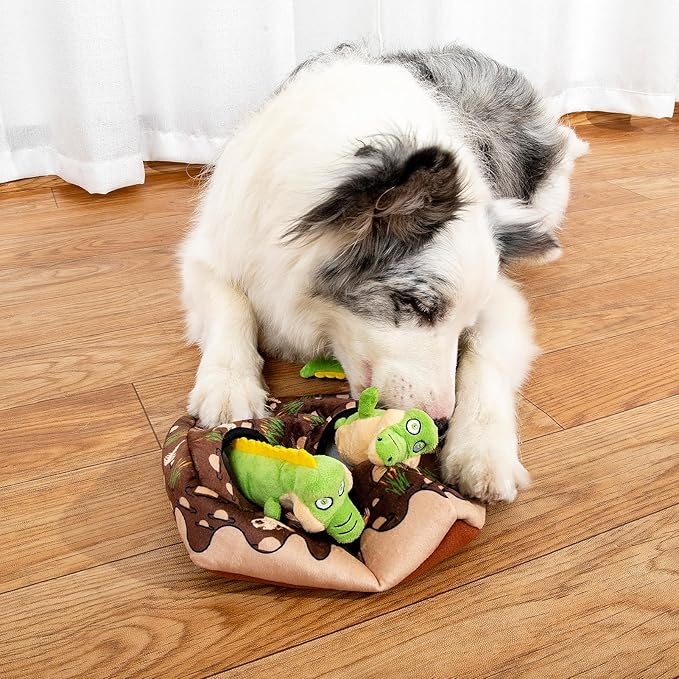 Hollypet Squeaky Dog Toy, Interactive Plush Hide and Seek Dog Toys for Small Medium Sized Dogs and Non-Aggressive Chewers, Puppy Teeth Clean Chew Toys, Crocodile