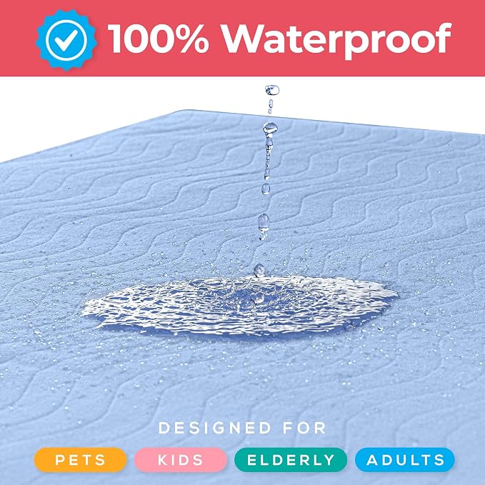 Utopia Bedding Washable Underpads 34" x 36" (Pack of 6), Waterproof Reusable Heavy Absorbency Incontinence Bed Pads for Adults, Kids, Elderly and Pets, Bedwetting Pads for Sofa and Couch (Blue)