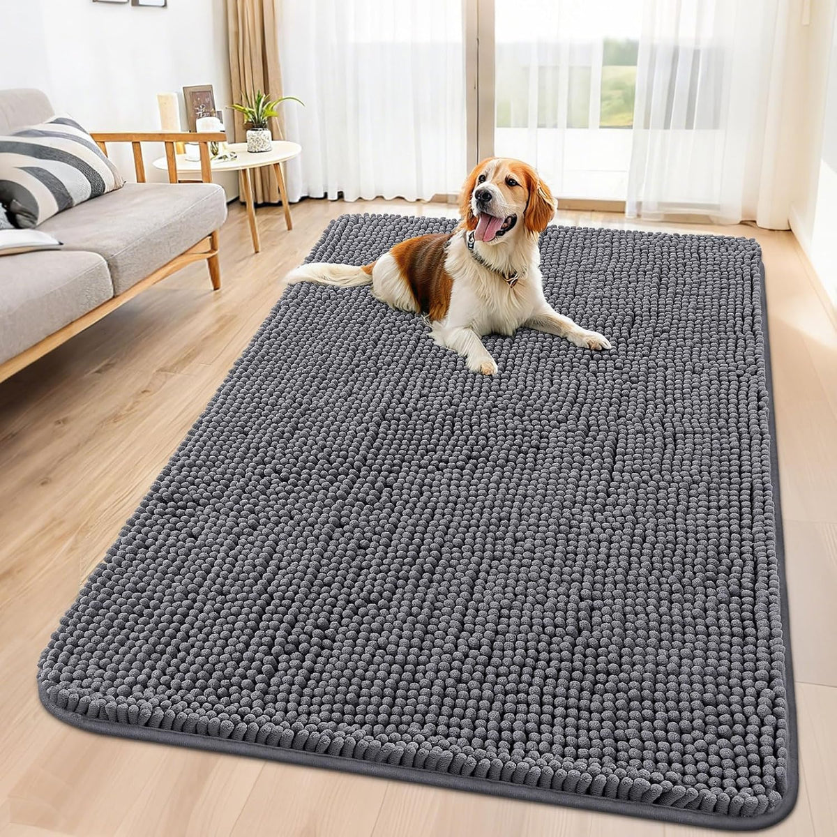 Smiry Dog Door Mat for Muddy Paws 59x35, Absorbs Moisture and Dirt Doormat, Non-Slip Washable Quick Dry Chenille Front Door Mat Indoor Entrance, Entryway Carpet for Inside Floor, Dark Grey