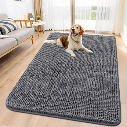 Smiry Dog Door Mat for Muddy Paws 59x35, Absorbs Moisture and Dirt Doormat, Non-Slip Washable Quick Dry Chenille Front Door Mat Indoor Entrance, Entryway Carpet for Inside Floor, Dark Grey