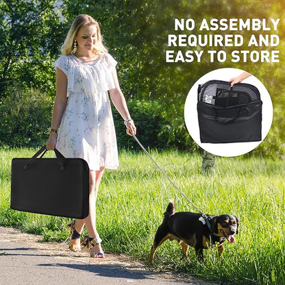Portable Pet Playpen for Medium Dogs & Cats, Foldable Puppy Safety Pen with Removable Zipper Top, Breathable Mesh Dog Delivery Room, Indoor Isolation Cage for Pets (Dark Grey, Medium)