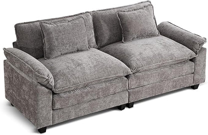 URRED Modular Sectional Sofa Comfy Cloud Couch, Modern Chenille Sofa Sleeper Deep Seat Couches with Ottoman/Pillows for Living Room (Gray, 82.6'')