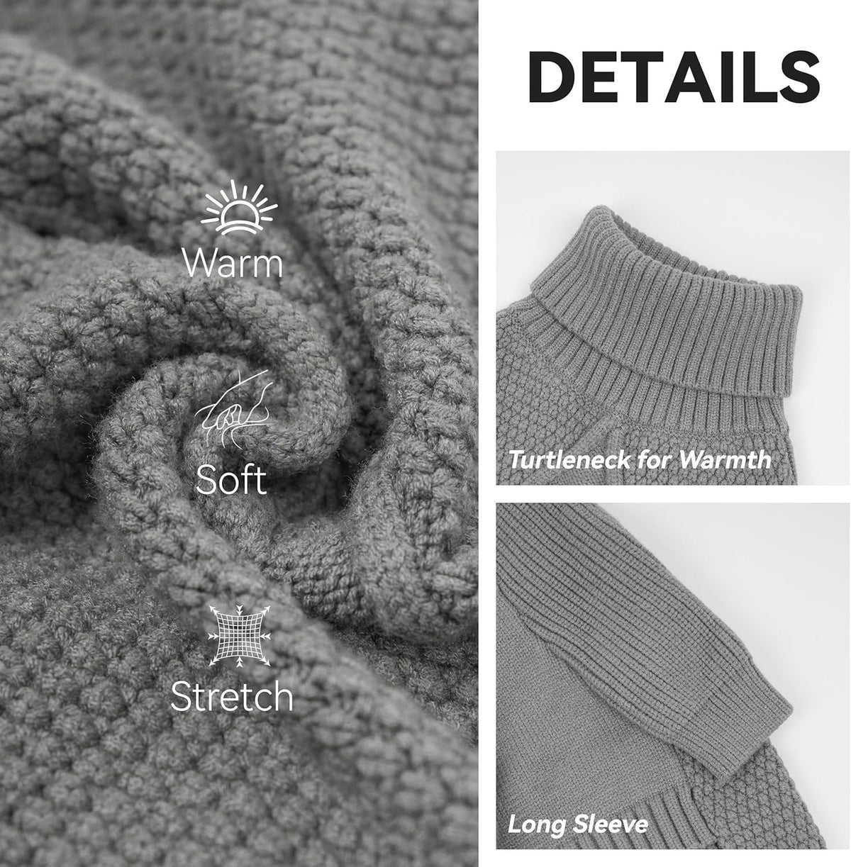 cyeollo Dog Sweater Warm Turtleneck Knitted Sweaters with Sleeve Winter Dog Clothes Sweaters for Dogs, Grey L