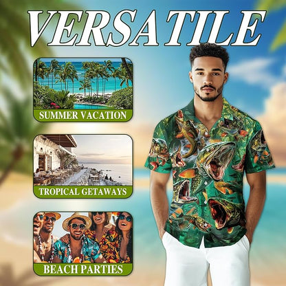 Fishing Crappie Hawaiian Shirt for Men, Button Down Summer Beach Short Sleeve, Fishing Lover Gifts, Sizes S-5XL