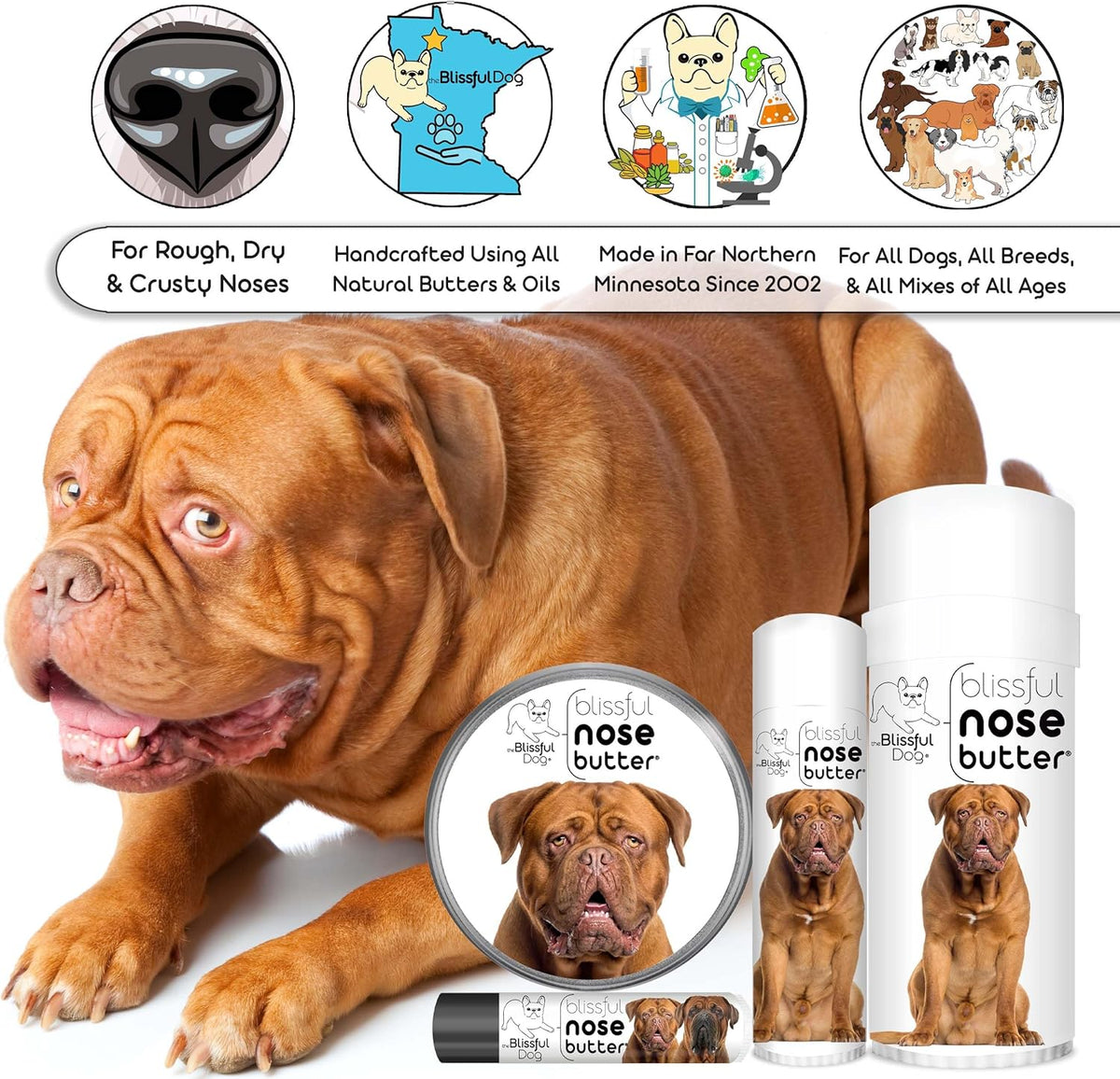The Blissful Dog Dogue De Bordeaux Unscented Nose Butter - Dog Nose Butter, 4 Ounce