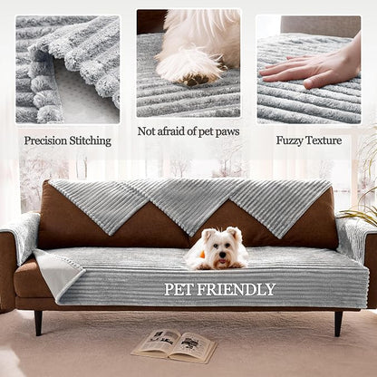 Dual Non-Slip Couch Cover for Dogs Waterproof, Fuzzy Soft Pet Couch Covers for Sofa 3 Cushion, Pet Friendly Soft Dog Bed Covers Sofa Cover Washable (Seagull Gray, 33" x 85" 1 Pack)