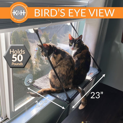 K&H Pet Products EZ Mount Cat Window Perch for Large Cats, Sturdy Kitty Sill Window Hammock Bed, Steel Frame, Sturdy Suction Cups, Washable Shelf Cover, Foldable - Fits 27"W X 23"H Glass Spaces