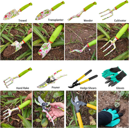 Gardening Tools – 42 Piece Premium Gardening Tool Set,Heavy Duty Hand Tools with Fashion Garden Tools Organizer Handbag,Rust-Proof Gardening Tool Kit, Ideal Gardening Gifts for Women(Pink Floral)