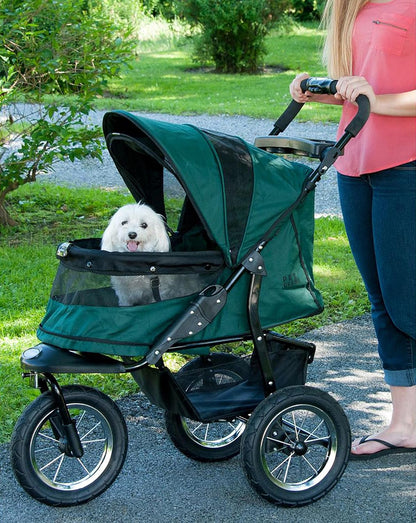 Pet Gear No-Zip Jogger Pet Stroller for Cats/Dogs, Zipperless Entry, Airless Tires, Easy One-Hand Fold, Cup Holder + Storage Basket, Hunter