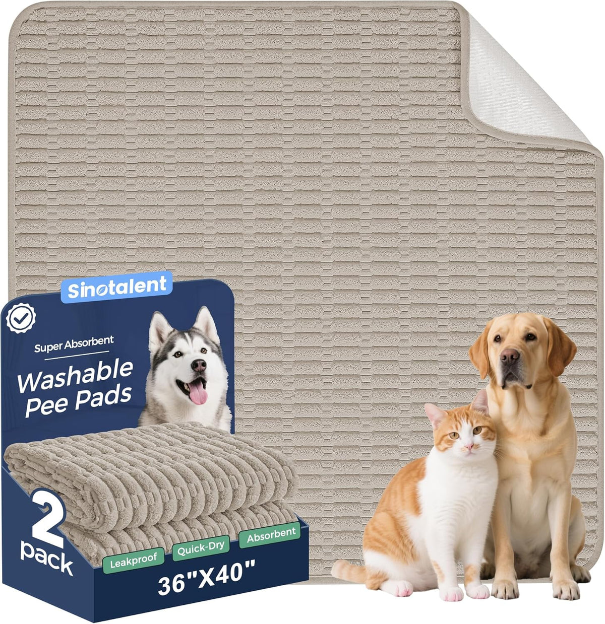 Washable Pee Pads for Dogs, 2 Pack Reusable Puppy Pads Dog Pads, Non-Slip Dog Pee Pads, Leakproof Pet Pee Pads Wee Wee Pads for Dogs. (Brown, 36"x40"(Pack of 2))