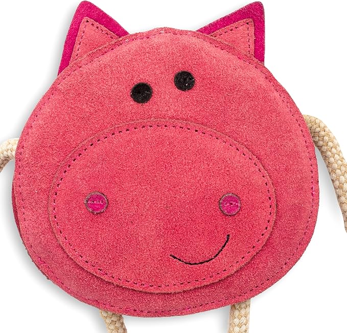 Eco Leather Pickles Pig Natural and Tough Dog Toys - Long Lasting Chew Toys for Aggressive Chewers - Strong Dog Toy for Dogs and Puppy