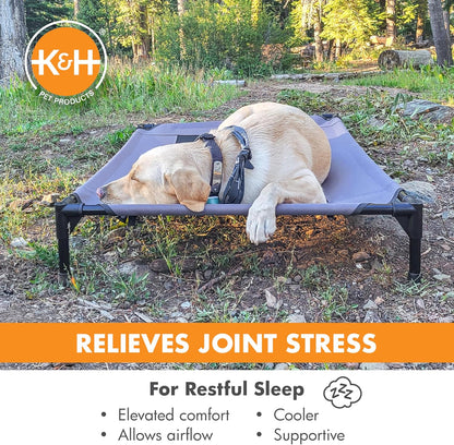 K&H Pet Products Outdoor Elevated Dog Cot, Breathable Cooling Elevated Cot Hammock Pet Bed for Large Dogs, Washable Mesh Cover, Raised Metal Frame, Collapsible, Portable - Large 42 X 30in Gray