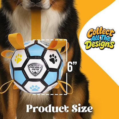ProBall Pets Interactive Dog Soccer Ball with Grab Tabs - Floats on Water, Fetch & Training Toy for Small Medium Dogs, Herding Breeds - Waterproof Non-Toxic - 6" Blue Yellow