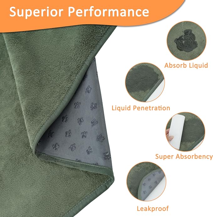 Bunlitent Washable Puppy Pads, Whelping Pads, 36'' x 48'', Green, 3 Packs | Quick-Dry, Non-Slip, Fast Absorbent, Reusable, Waterproof, Whelping Pads, For Incontinence, Housebreak, Crate