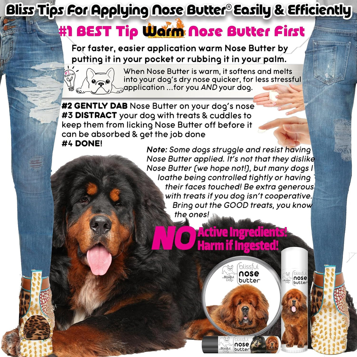 The Blissful Dog Tibetan Mastiff Nose Butter for Dry, Cracked Skin, Lick-Safe Dog Nose Balm with Moisturizing Shea Butter, Almond, Olive, and Essential Oils, Pet Supplies, Uncented, 0.50 oz.
