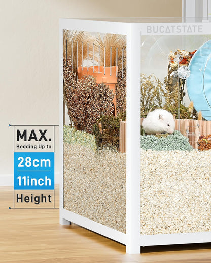 BUCATSTATE Hamster Cage 3.0: Metal Large Rat Cage Stackable with Top Access Easy Assemble 47L x 23.6W x 25.5H Inches Dwarf Syrian Hamster Tank for Gerbil Mouse (7.8 ft², White)