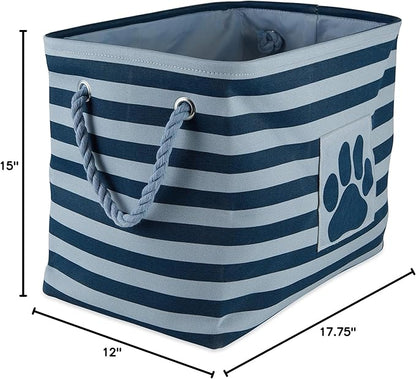Bone Dry Pet Storage Collection Striped Paw Patch Bin, Dark Navy, Large Rectangle