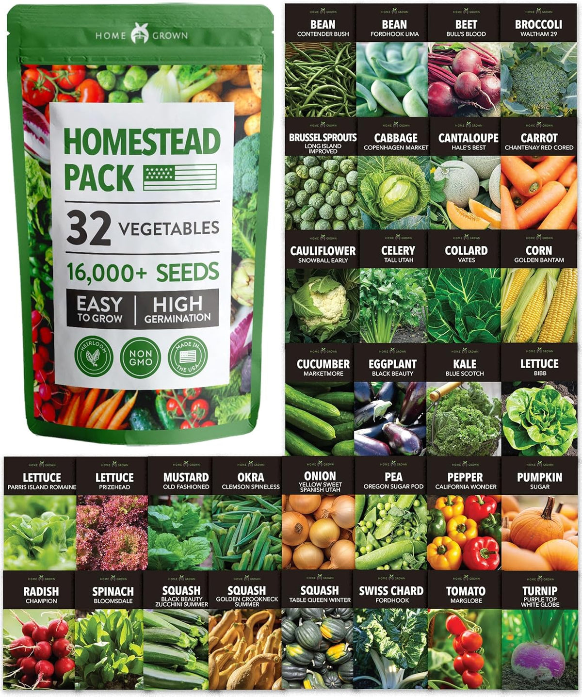 32 Heirloom Vegetable and Fruit Seeds for Planting - 16,000+ Seeds | Non-GMO Survival Seed Vault | High Germination | 32 Varieties of Vegetable Seeds for Your Home Survival Garden