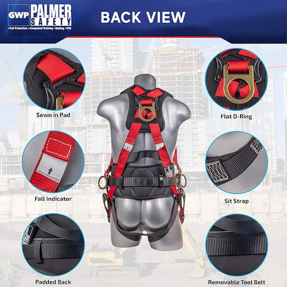 Fall Protection Hammerhead Kit I 5pt Safety Harness, 6' Double Leg Lanyard, 18" D-Ring Extender (Red - 2XLG)