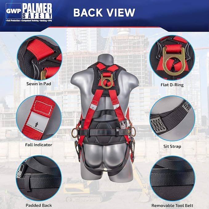 Fall Protection Hammerhead Kit I 5pt Safety Harness, 6' Double Leg Lanyard, 18" D-Ring Extender (Red - XLG)