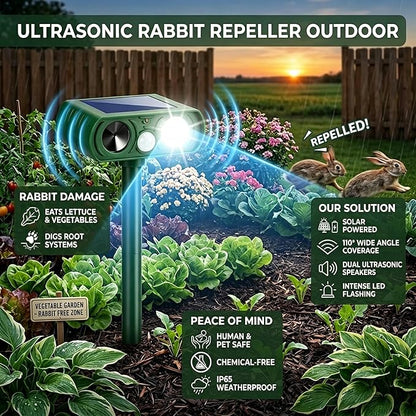 2Pack Upgraded Sonic Fortress Pro Deer Repellent Solar Animal Repellent Ultrasonic Outdoor with Motion Sensor Strobe Light for Squirrel Raccoon Rabbit Cat Skunk Deterrent Keep Pests Out of Yard Farm