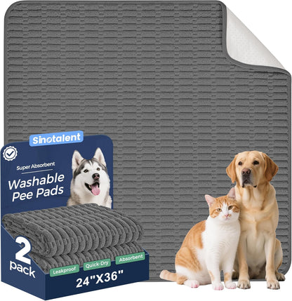 Washable Pee Pads for Dogs, 2 Pack Reusable Puppy Pads Dog Pads, Non-Slip Dog Pee Pads, Leakproof Pet Pee Pads Wee Wee Pads for Dogs. (Dark Grey, 24"x36"(Pack of 2))