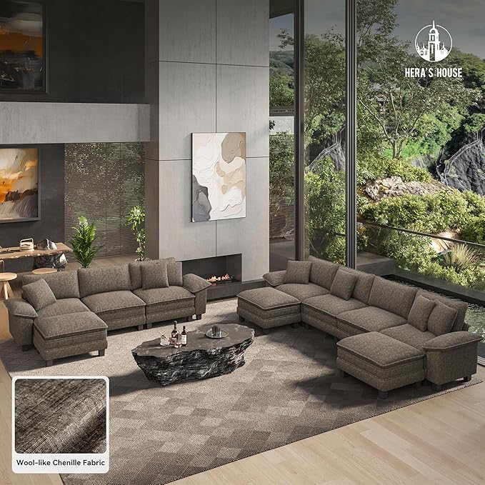 HERA'S HOUSE 54" Modular Sectional Sofa Couches for Living Room, Comfy Cloud Couch 1-Seater Deep Seat Sofa with Throw Pillow, Chenille Ash