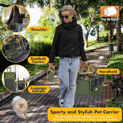 PAWZIDEA Expandable Pet Carrier with Wheels, 18"X11"X11" TSA Airline Approved Cat Carrier for 2 Cats Under Seat, Foldable Soft-Sided Dog Carrier for Small Dogs Rolling Travel Bag, Max Weight 18 lbs