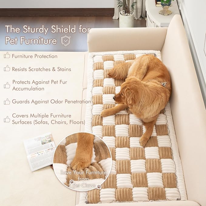 Couch Cover for Sofa, Sectional Couch Cover for Dogs, Sofa Cover Washable, Cushion Cover Blanket Pad Bed Mat for Pets, Fleece Furniture Protector, Camel, 27.6x82.7in