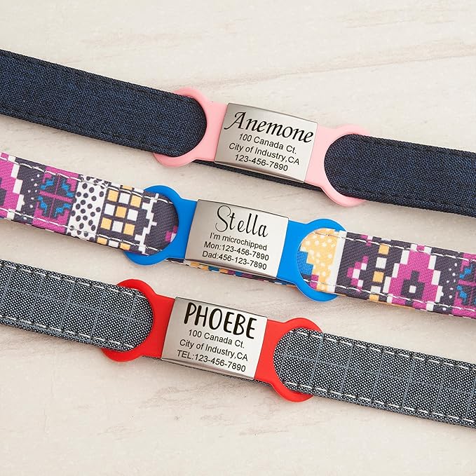 Anavia Slide On Silent Pet ID Tags, S/M/L/XL Personalized Multi-Color Silicone Band Cat Dog Name Tags, Customized Engraved Stainless Steel, Chew-Proof Quiet Dog Collar Tags (Yellow, Medium)