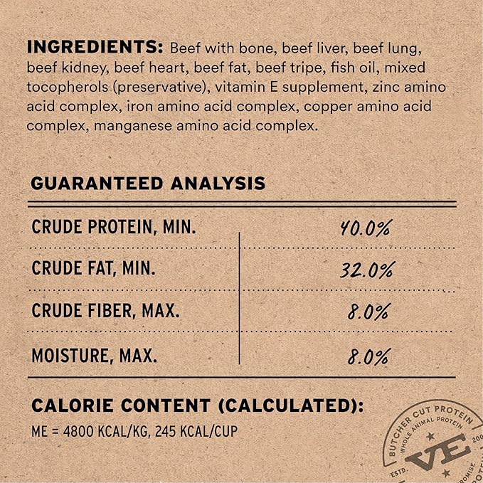 Vital Essentials Freeze-Dried Raw Beef Meal or Mixer Dog Food Crunchy Nibs, 14 oz