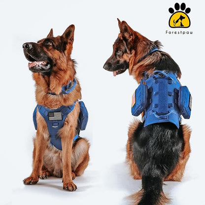 Forestpaw Tactical Dog Harness for Medium Dogs,Tactical Dog Collar with Bungee Leash Set,No Pull Military Dog Harness for Walking Training,Adjustable for Medium Dogs,Blue,Chest 22-35"