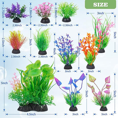 Ameliade Fish Tank Decorations Aquarium Artificial Plastic Grass Plants Decor Small Betta Goldfish Turtle Tank Accessories （11 Pieces）
