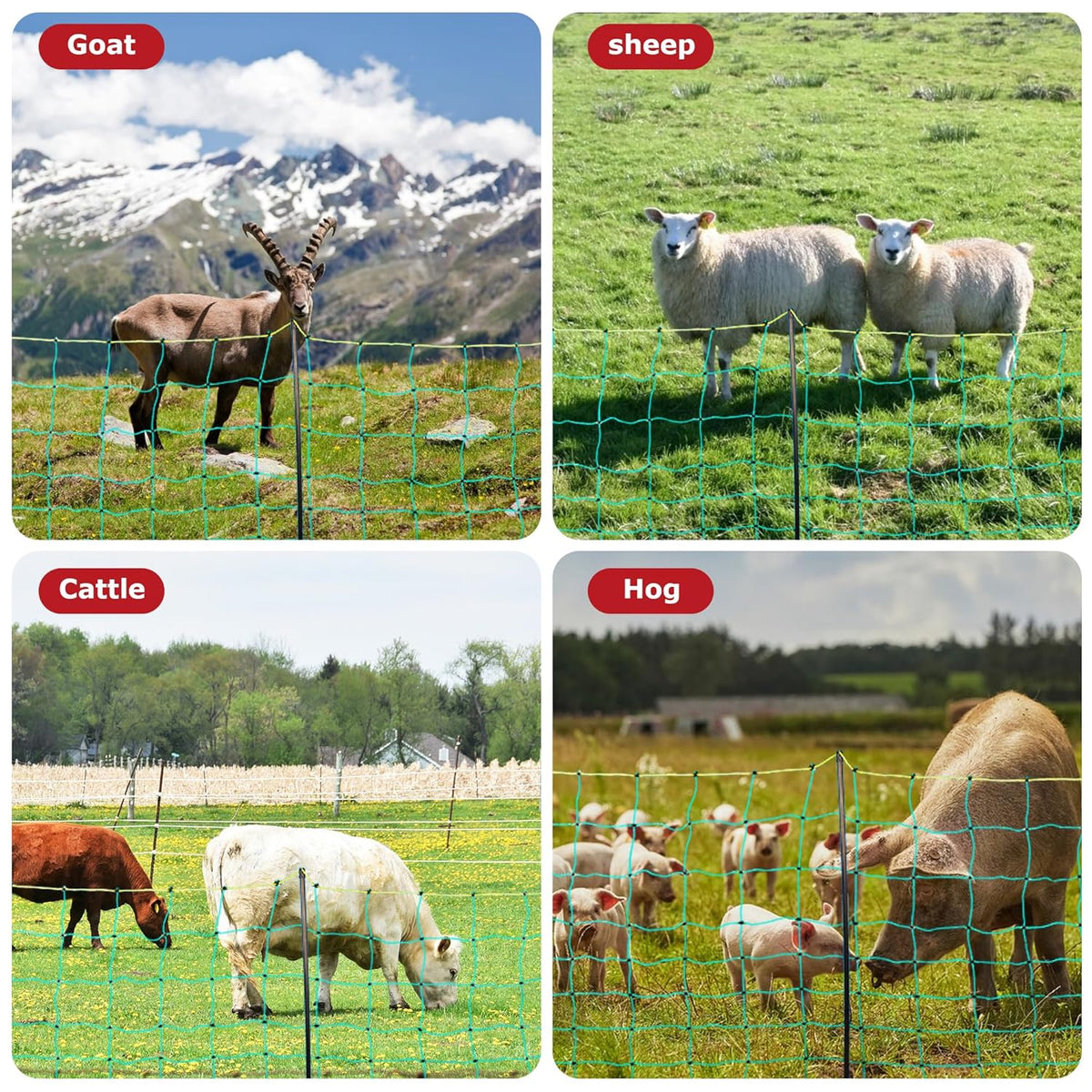 Electric Fence Netting, 164'L x 42.5" H Electric Fence Kit for Livestock, Goat, 14 Posts Double Spiked Portable Electric Poultry Farm Fence