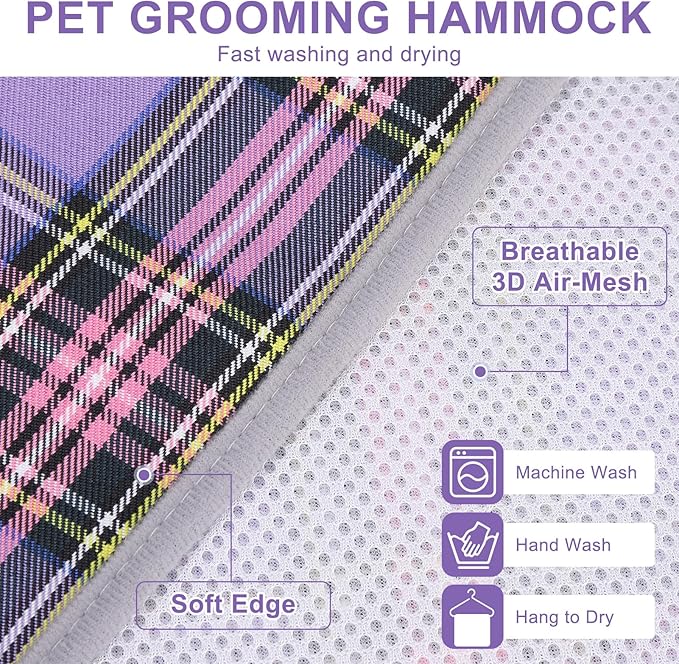BEAUTYZOO Dog Grooming Hammock for Small Dogs Cat- Dog Sling for Nail Trimming/Clipping- Dogs Hanging Harness Holder with Thick Fabric Neck Support & Strap Restraint Claw Care, Purple S