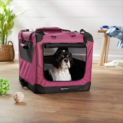 Amazon Basics Folding Portable Soft Pet Dog Crate Carrier Kennel, 26 x 18 x 18 inches, Red