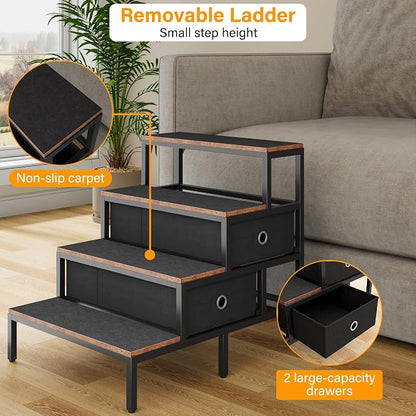 kepptory Dog Window Perch with 360° & Adjustable Raised Feeder, Pet Stairs Ramp with Seat with Stairs and Storage, Pet Bunk Bed with Small Pet Step