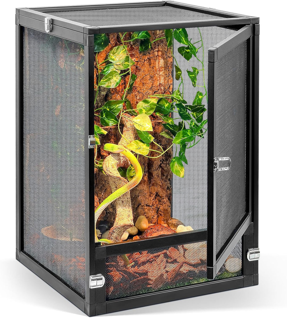13 Gallon 360° Panoramic Foldable Reptile Terrarium Kit: Crested Gecko Tank and Reptile Cage for Superior Ventilation, Easy Feeding, Sturdiness, and Simple Assembly (Black, 18"x13"x13")