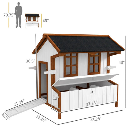 47Chicken Coop, Wooden Chicken House Raised Rabbit Hutch With Waterproof Roof, Nesting Box And Handles For 3-5 Hens, Poultry Cage Portable Hen Pen For Backyard