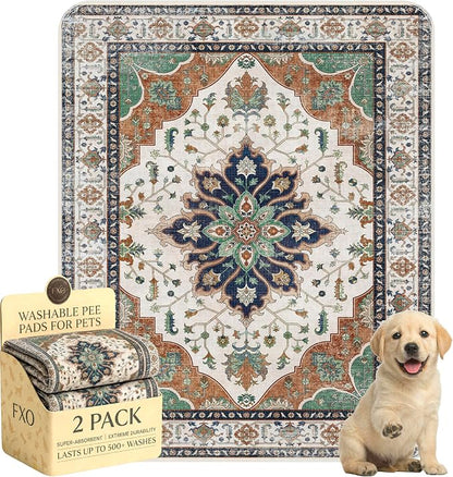 Washable Pee Pads for Dogs,Great Urine Absorbent Reusable Puppy Training Pads,Waterproof,Leak-Proof & Non-Slip Potty Pads for Whelping,Crate,Playpen,Bed.(Dark Teal Floral,31"x36")