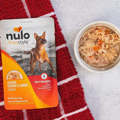 Nulo Freestyle Chicken, Salmon, & Carrot in Broth Real Meat Dog Food Topper, 2.8 Ounce (Pack of 24)