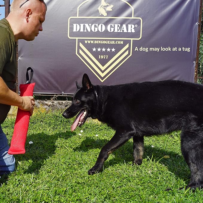 Dingo Gear French Linen tug Toy for Dog, Dog Bumper for Training, Agility, tug of war, Dog bite Pillow for Strong Dog, 1handle 18" Black S00075