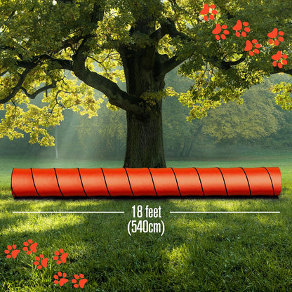 Houseables Dog Agility Tunnel, Dog Tunnel, Agility Equipment, Puppy Obstacle Course, Crawling, Pet Playground, Small, Medium, Large, Indoor/Outdoor, Play, Pop Up Set, Exercise Tube, Toy, Red, 18 Feet