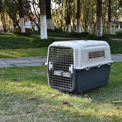 Elevon Plastic Kennels Pet Carrier Rolling Plastic Airline Approved Wire Door Travel Dog Crate, Large (30.7" L x 21.3" W x 22.8" H)