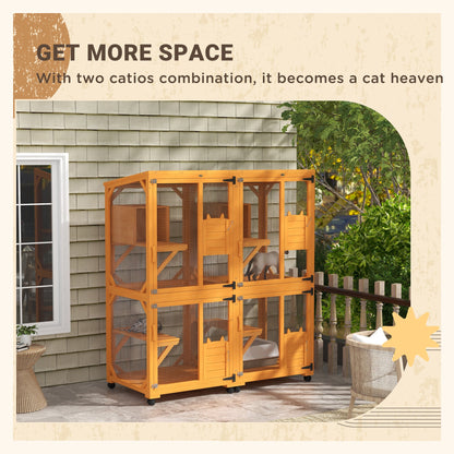Large Cat House for 1-3 Cats on Wheels Wooden Catio Enclosure Orange