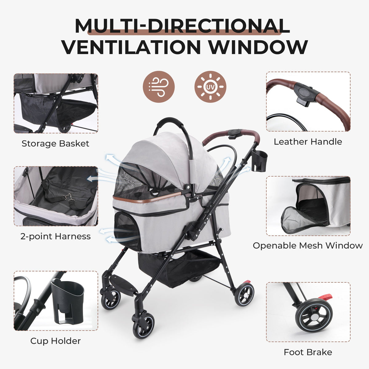 4-Wheel Foldable Pet Stroller for Dogs & Cats  360° Rotating Wheels, Separable Carrier & Travel Bag for Small Animals